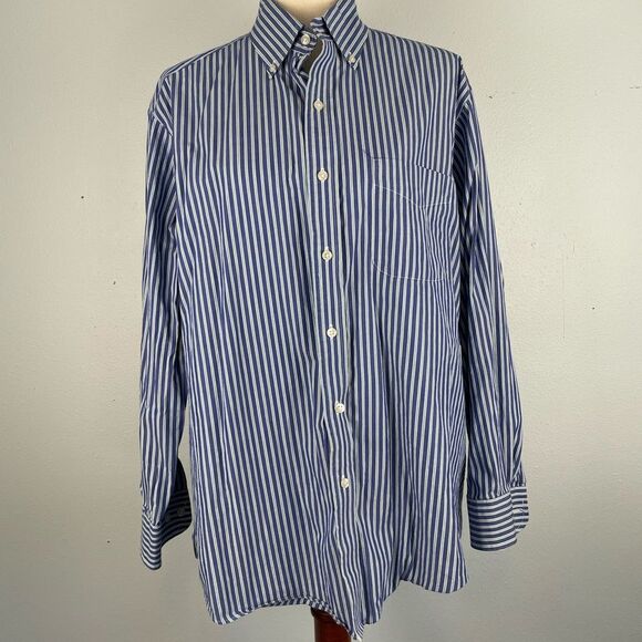 Club Room Regular Fit Blue Striped Men's Shirt Size 16 32/33 EUC - Picture 1 of 7